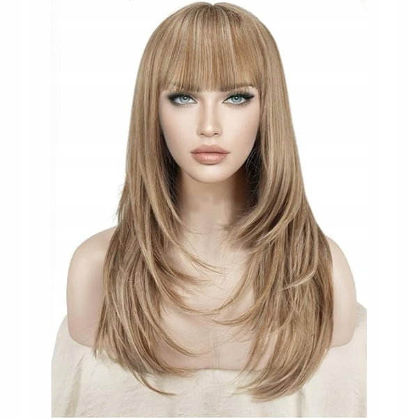 Długa Cieniowana Prosta Peruka z Grzywką Sofeiyan 60 cm CIEMNY BLOND