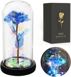 Elegancka Wieczna Róża LED w Szklanej Kopule - Sztuczne Kwiaty Dekoracje