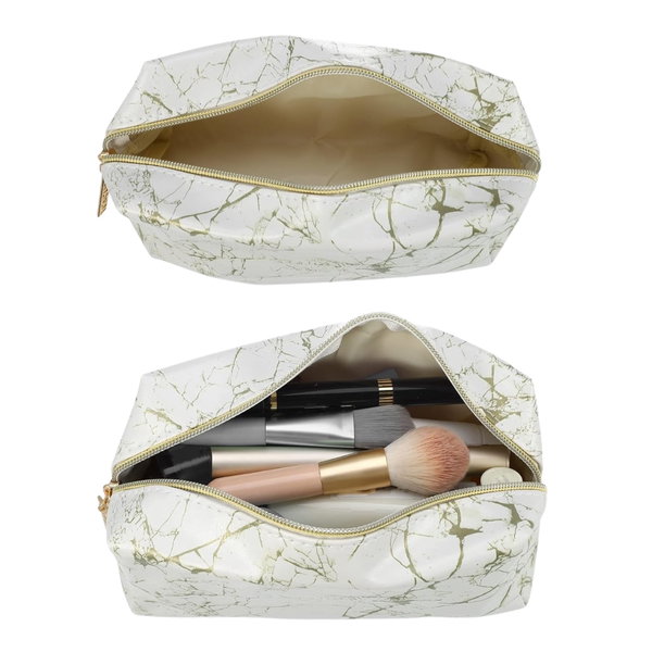 Kosmetyczka podróżna VOCOSTE z organizerem na pędzle biało-złota 19x10x7cm