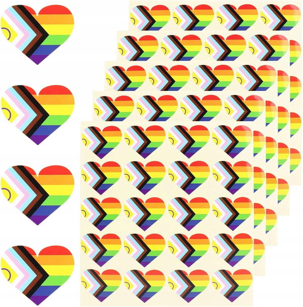 500 Sztuk Wodoodpornych Naklejek LGBT Kolorowe Serca Tęczowa Flaga Typ B