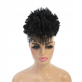 Peruka Włosy Afro z Grzywką Dopinka Curly Kręcone CZARNA