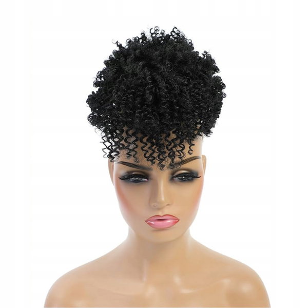 Peruka Włosy Afro z Grzywką Dopinka Curly Kręcone CZARNA