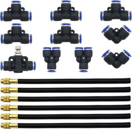 6 Regulowanych Głowic Zraszających z 10 Złączkami Pneumatycznymi 8mm