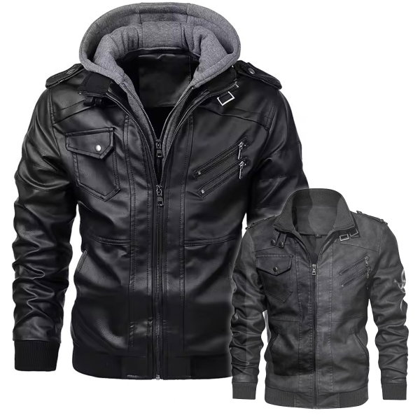 XL MĘSKA KURTKA SKÓRZANA Z KAPTUREM BIKERKA MOTO JACKET VINTAGE MODNA CASUAL