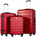 ZESTAW WALIZEK COOLIFE 38L + 60L + 93L Z TWORZYWA ABS TSA 4 KÓŁKA CZERWONY