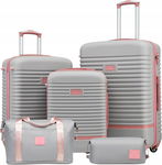 COOLIFE ZESTAW 3 WALIZEK + TORBA NA RAMIĘ + KOSMETYCZKA TSA SZARY RÓŻ