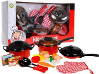 Czerwony zestaw Kucharza dla dzieci 3+ Garnki + Przybory kuchenne