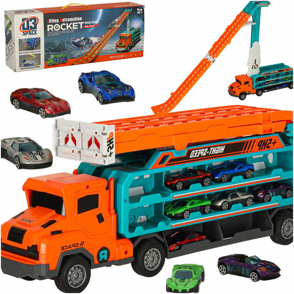 Tor Wyścigowy Laweta Transporter 2w1 Samochody dla Dzieci 6 Autek Zestaw