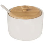 Cukiernica Cukierniczka Porcelanowa Bambusowa Pojemnik na Cukier Łyżeczka