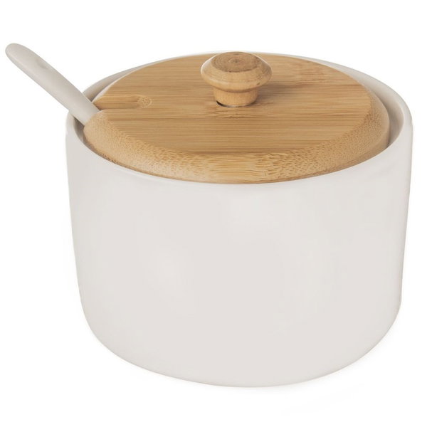 Cukiernica Cukierniczka Porcelanowa Bambusowa Pojemnik na Cukier Łyżeczka