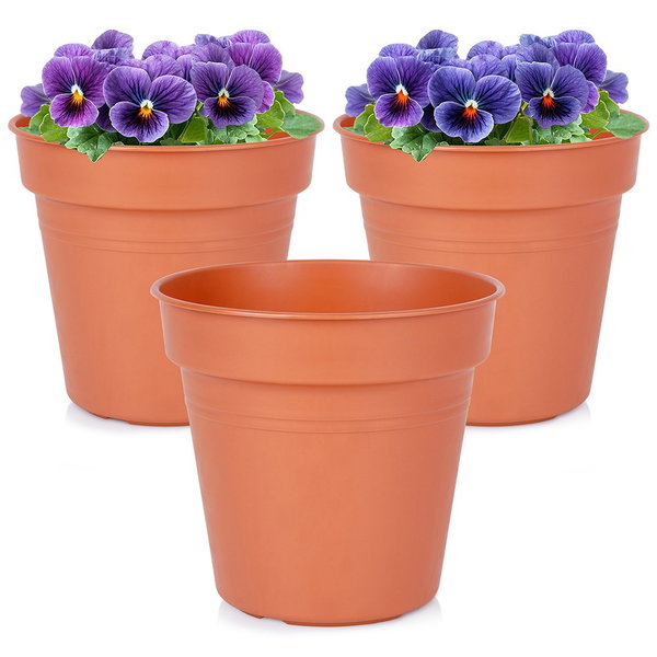 3x Doniczka Ogrodowa Plastikowa Brązowa na Rośliny Kwiatki Zioła 15x14 cm