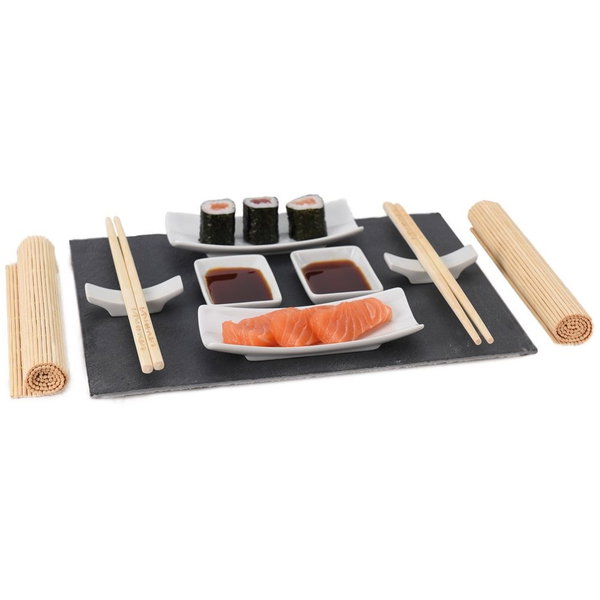 2x Zestaw do Sushi Podawania Taca Kamienna Miseczki Pałeczki Maty Prezent