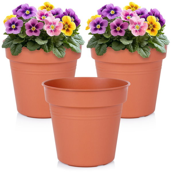 3x Doniczka Ogrodowa Plastikowa Brązowa na Rośliny Kwiatki Zioła 17x15,5 cm