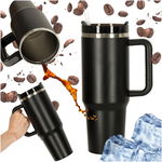 Duży Kubek Termiczny ze Słomką na Kawę Herbatę Wodę Termos 1200 ml Czarny