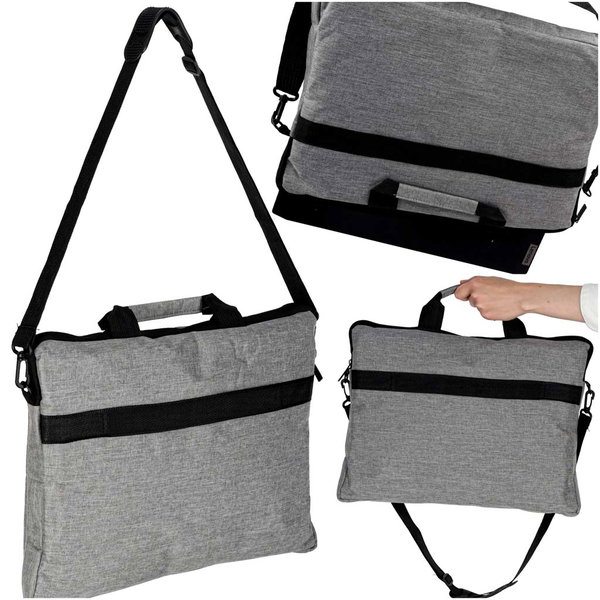 Torba na Laptopa Mocna 15,6" Szary Pokrowiec Etui Teczka z Paskiem na Ramię