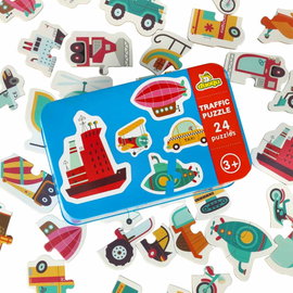 Puzzle w Puszce Układanka Edukacyjna dla Dzieci Pojazdy Zestaw 24 Puzzli