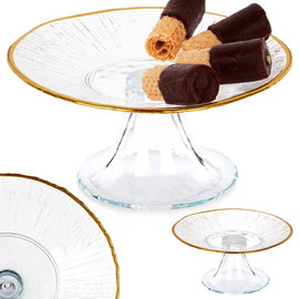 Patera Złota Szklana Nóżce na Tort Ciasto Desery Przekąski Taca 15,5 cm