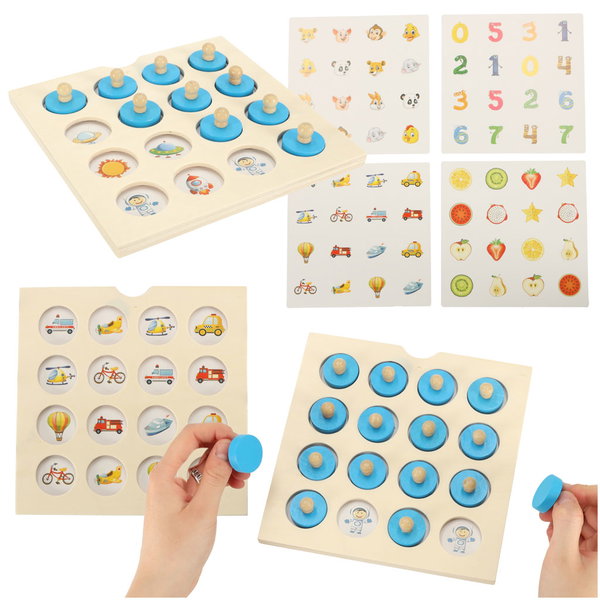 Gra Planszowa Memory Montessori Zestaw Puzzle Drewniane 4 Karty