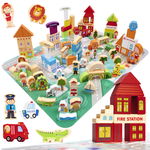 Klocki Miasto Drewniane Auta Zestaw + Puzzle Mata 120 Klocków Edukacyjne