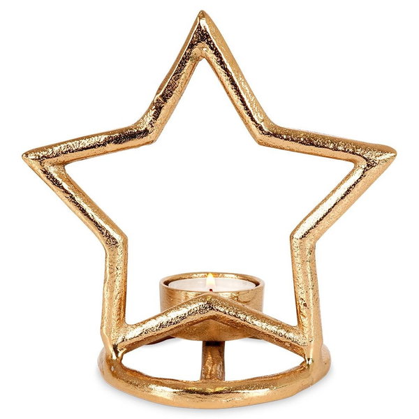 Świecznik Gwiazda Metalowy Złoty Stojak Świąteczny na Świeczkę Tealight
