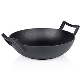 Wok Żeliwny Patelnia Głęboka do Smażenia Duszenia Dań Azjatyckich 32 cm
