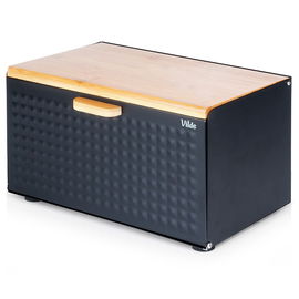 Chlebak Czarny Metalowy Bambusowy Pojemnik Kuchenny na Pieczywo Chleb