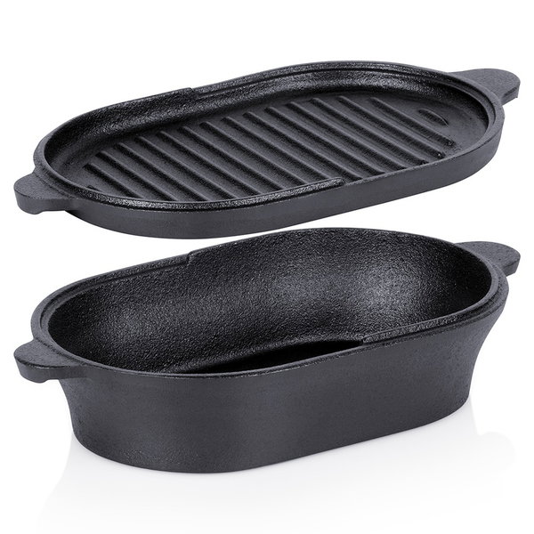 Brytfanna Żeliwna Brytfanka Garnek Naczynie do Pieczenia Patelnia Grill 2w1