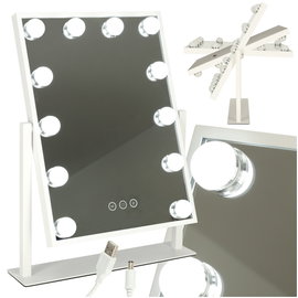 Lusterko do Makijażu Kosmetyczne Podświetlane 12 LED Hollywood USB 30x40 cm