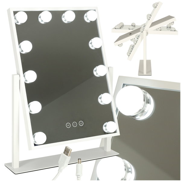 Lusterko do Makijażu Kosmetyczne Podświetlane 12 LED Hollywood USB 30x40 cm