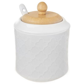 Cukiernica Cukierniczka Porcelanowa Bambusowa Pojemnik na Cukier Łyżeczka