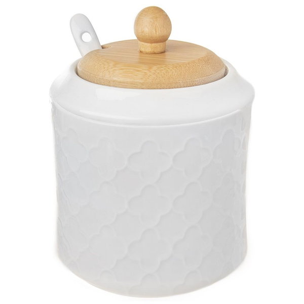 Cukiernica Cukierniczka Porcelanowa Bambusowa Pojemnik na Cukier Łyżeczka
