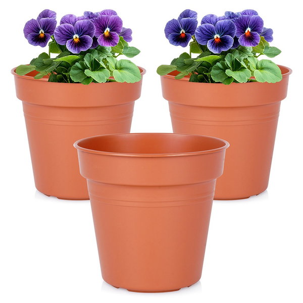 3x Doniczka Ogrodowa Plastikowa Brązowa na Rośliny Kwiatki Zioła 13x12 cm