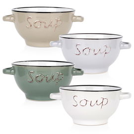 4x Miski Bulionówki Miseczki na Zupę Gulasz Płatki z Uszami Uchwytami 600ml