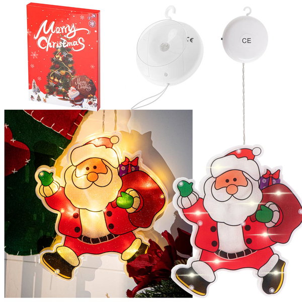 Lampki LED Wisząca Ozdoba Dekoracja Okna Świąteczna Przyssawka Mikołaj