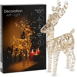 Renifer Świecący Złoty Ozdobny Dekoracyjny Figurka Świąteczna 30 LED 37 cm