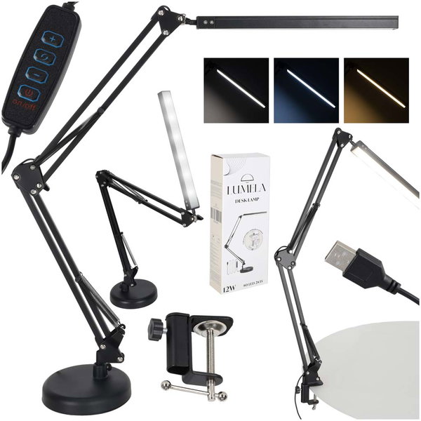 Lampka Biurkowa Szkolna Nocna na Biurko Lampa LED 2w1 Regulowana Uchwyt