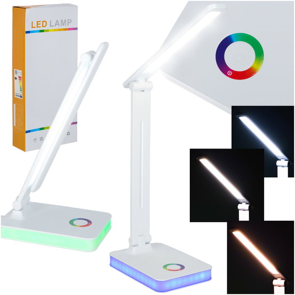 Lampka Biurkowa LED Biała USB Szkolna Lampa Nocna Dotykowa Stojąca Składana