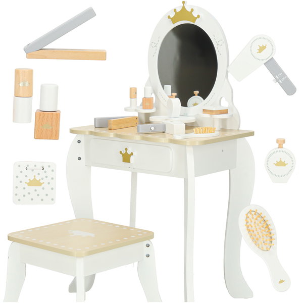 Toaletka Drewniana dla Dziewczynki Szuflada Lustro Taboret Akcesoria 86 cm