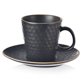 Filiżanka Czarna ze Spodkiem Ceramiczna do Picia Kawy Espresso Mała 95 ml