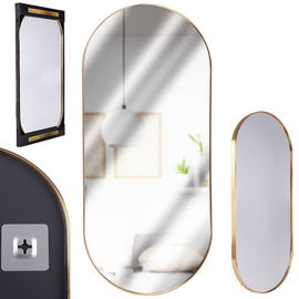 Lustro Owalne Ścienne w Złotej Ramie na Ścianę Duże Złote Loft 72x32 cm