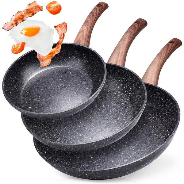 3x Patelnia Granitowa do Smażenia Duszenia Zestaw Patelni 20 24 28 cm