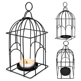 Świecznik Metalowy Czarny Stojak na Świeczkę Tealight Lampion Latarnia