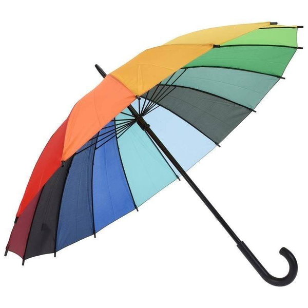 Parasol Przeciwdeszczowy Tęczowy Kolorowy w Paski Manualny z Długą Rączką