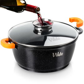 Garnek Granitowy z Pokrywką do Gotowania Duszenia Pieczenia 28 cm 5,8L