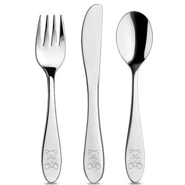 Sztućce dla Dzieci Dziecka Stalowe Widelec Nóż Łyżka Zestaw Sztućców Miś