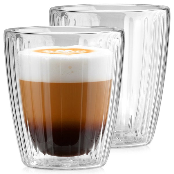 2x Szklanki Termiczne z Podwójną Ścianką Kubki do Kawy Latte Herbaty 230 ml
