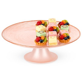 Patera Różowa Szklana Nóżce na Tort Ciasto Desery Przekąski Taca 21 cm