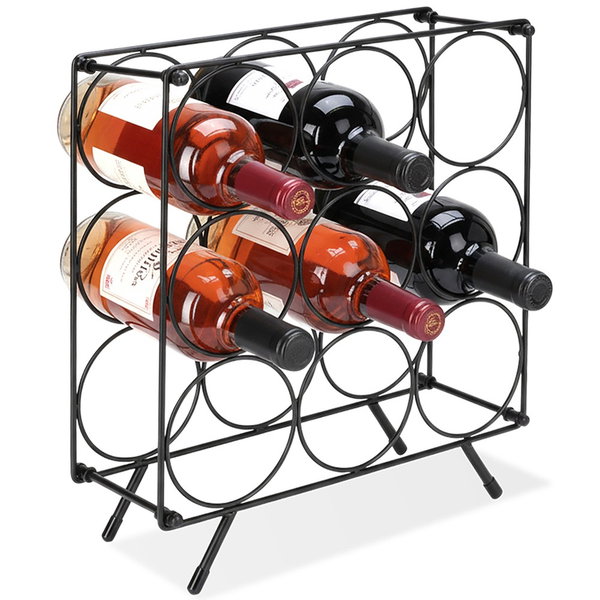 Stojak na Wino Alkohol Czarny Regal Metalowy Szafka Półka na 9 Butelek
