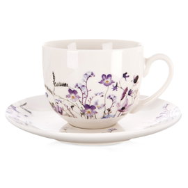 Filiżanka Kwiaty ze Spodkiem Porcelanowa do Picia Kawy Herbaty 260 ml