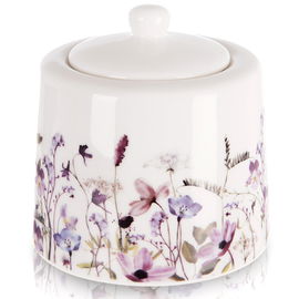 Cukierniczka Kwiaty Porcelanowa Cukiernica Pojemnik na Cukier z Pokrywką